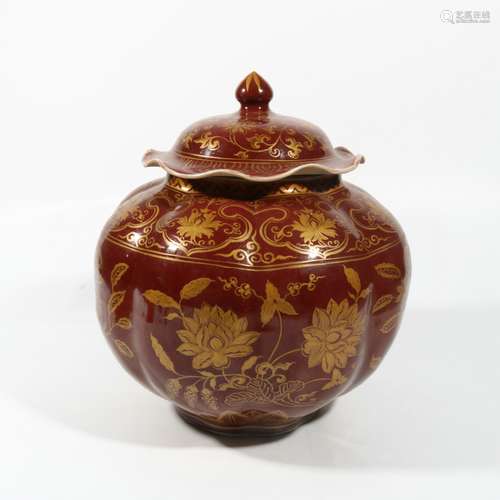 Red Glaze Porcelain Gold Painted Jar, China