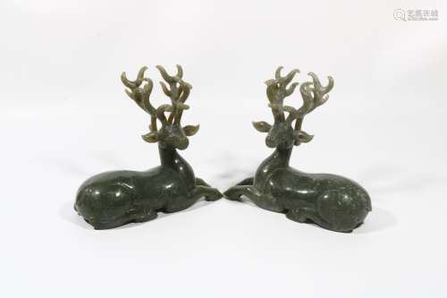 Pair Of Jade Deer Ornaments, China
