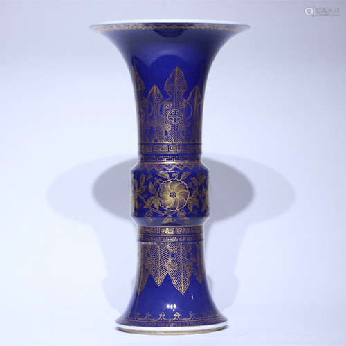 Blue Glaze Porcelain Gold Painted Vessel, China