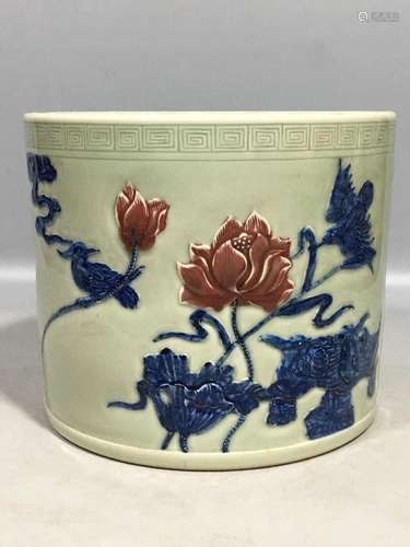 Blue And White Porcelain Underglaze Brush Pot, China