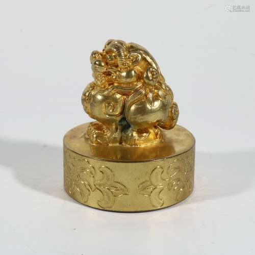 Copper Gold Gilded Beast Seal, China