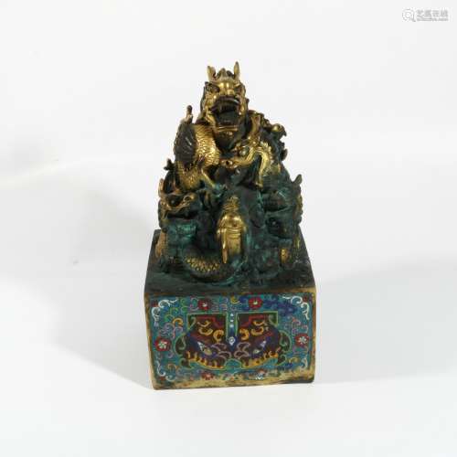 Copper Gold Gilded Dragon Cloisonne Seal, China