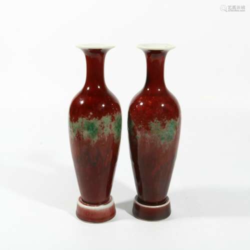 Pair Of Red Porcelain Bottle, China