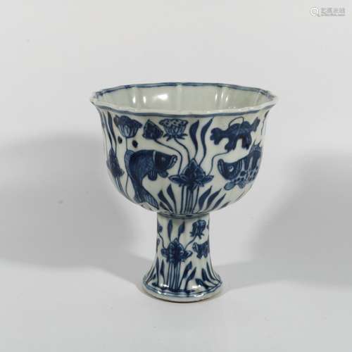 Blue And White Porcelain Stem Cup, China