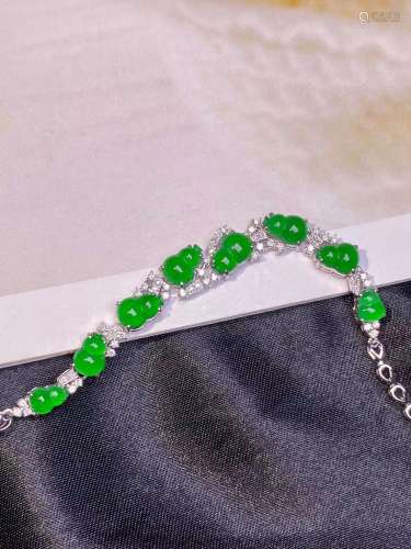 18K金镶嵌天然钻石翡翠满绿起光葫芦精品手链