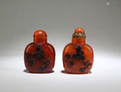 A Group of Two Agate Snuff Bottle