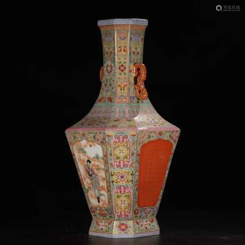An Enamel Porcelain Octagonal-Shaped Vase