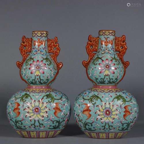 A Pair of Fencai Porcelain Hanging Vases