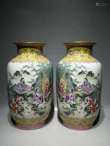 A Pair of Fencai Porcelain Vases