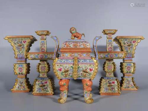 A Group of Five Fencai Porcelain Ornaments