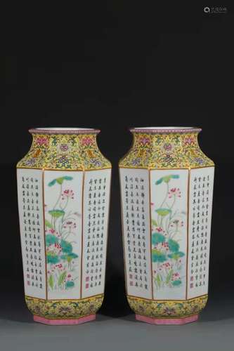 A Pair of Octagonal-shaped Porcelain Vases