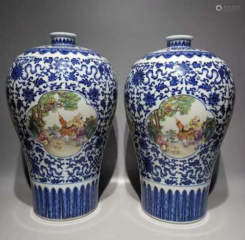 A Pair of Porcelain Meiping Vases