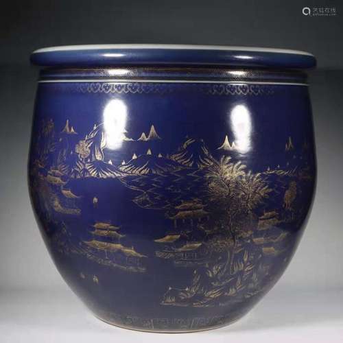 A Dark Blue Color Porcelain Tank