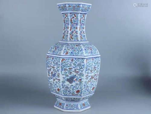 A Blue & White Doucai Octagonal-shaped Porcelain Vase