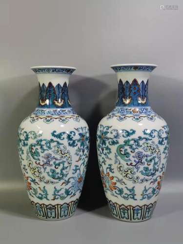 A Pair of Doucai Porcelain Vases