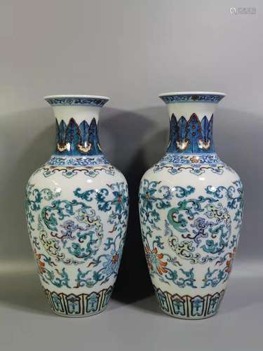 A Pair of Doucai Porcelain Vases