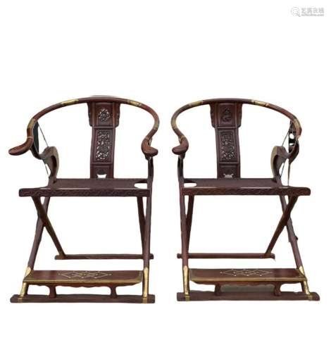 A Pair of Chinese Hardwood Folding Chairs