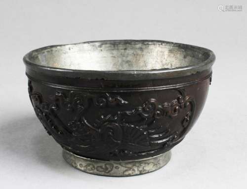 Chinese Antique Coconut Carved Bowl