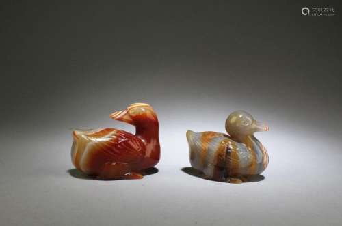 Two Agate Duck Figurines