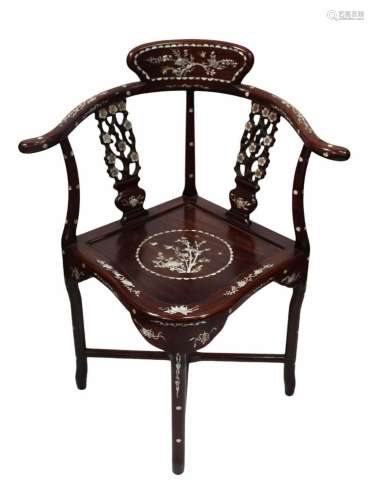 Chinese Rosewood Chair with Mother Pearl Inlay
