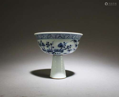 A Blue & White Stem Cup