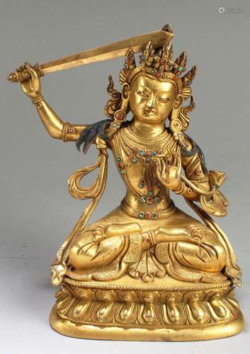 GILT BRONZE GREEN TARA FIGURE