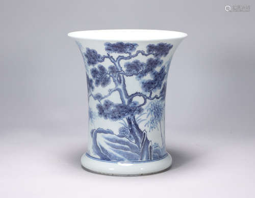 Qing Dynasty Kangxi blue and white pine bamboo plum penholde...