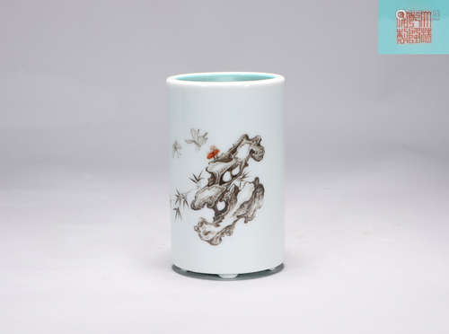 Qing Dynasty Qianlong pastel poetry pen holder.