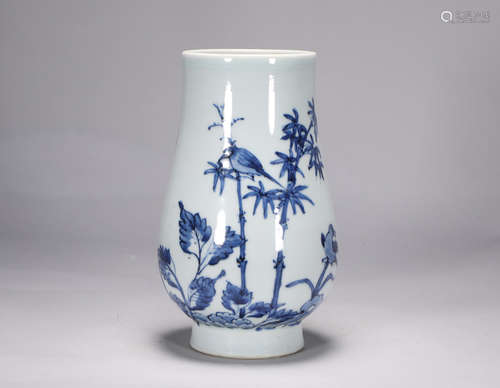 Chongzhen blue and white flower and Bird Statue in Ming Dyna...