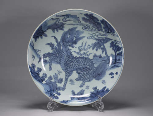 Large plate with kylin pattern in Shunzhi of Qing Dynasty