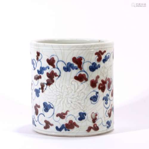 Blue And White Porcelain Red Glaze Porcelain Brush Pot