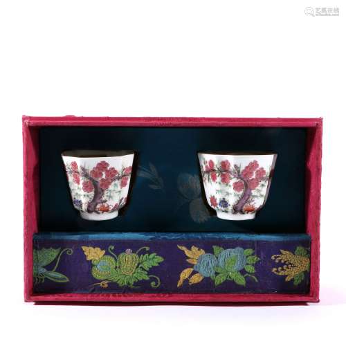 Pair Of Famille Rose Porcelain Cups