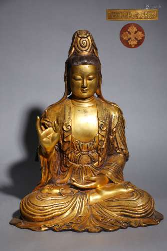 Ming Dynasty Bronze Gold Gilded Statue Of Guanyin