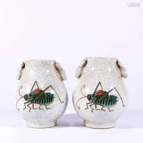 Pair Of Ge Glaze Porcelain Vessels