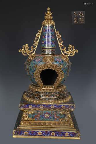 Qing Dynasty Copper Cloisonne Enamel Stupa