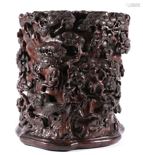 Agarwood Openwork Carving Large Brush Pot