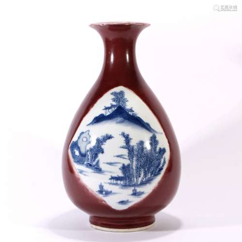 Red Glaze Porcelain Blue And White Porcelain Bottle