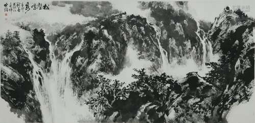 Chinese Ink Color Landscape Painting w Calligraphy