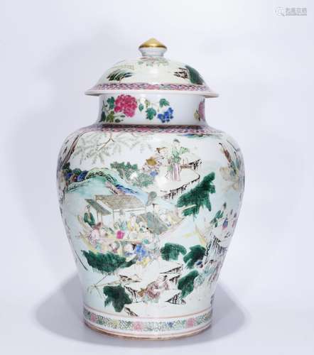 Chinese Famille Rose Glazed Porcelain Lid Jar