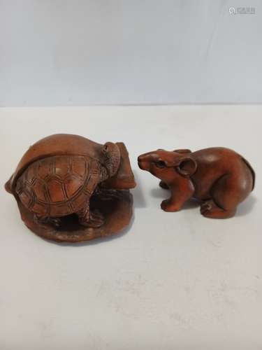 Two Japanese Wood Carved Animals