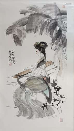 Chinese Ink Color Painting w Calligraphy