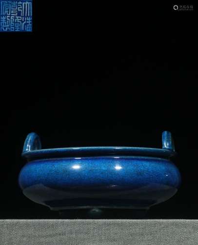 Chinese Blue Glazed Tripod Censer ,Mark