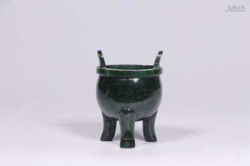 Chinese Spinach Jade Tripod Censer