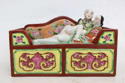 Chinese Famille Rose Erotic Subject Porcelain Figu