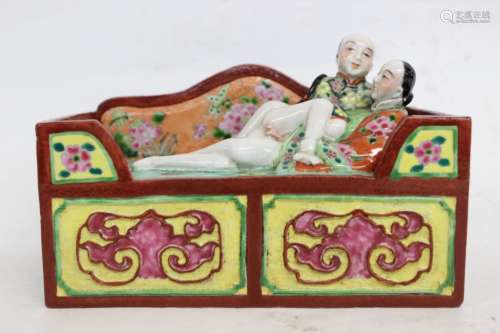 Chinese Famille Rose Erotic Subject Porcelain Figu