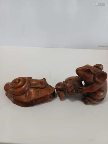 Two Japanese Wood Carved Animals