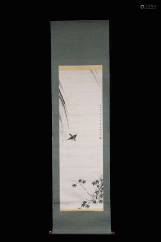 Chinese Ink Color Scroll Painting w Calligraphy