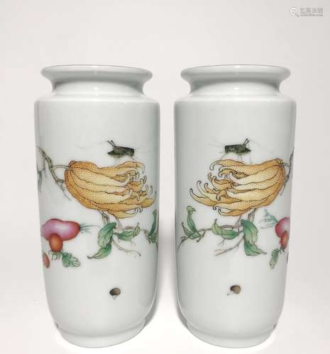 Pair of Chinese Famille Rose Porcelain Vases,Mark