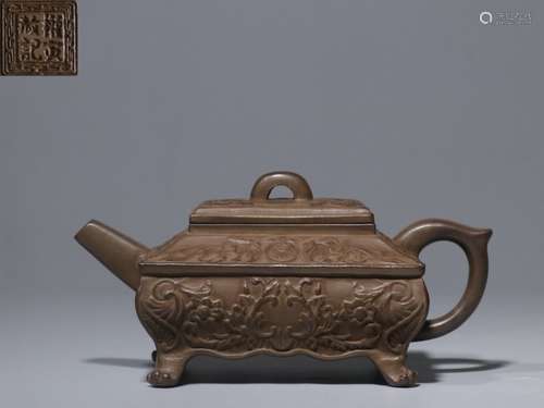 Chinese Hand Carved Zisha Teapot,Mark