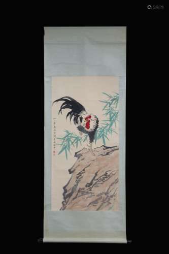 Chinese Ink Color Scroll Painting w Calligraphy